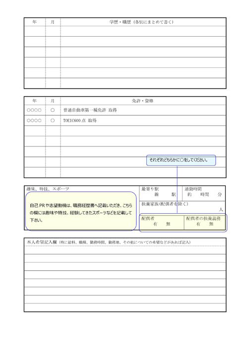 履歴書（右面）