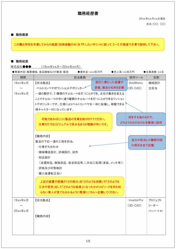 職務経歴書の書き方見本（機械設計者向け）