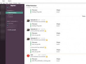印刷状況をクラウドサービス「slack」に連携させた様子