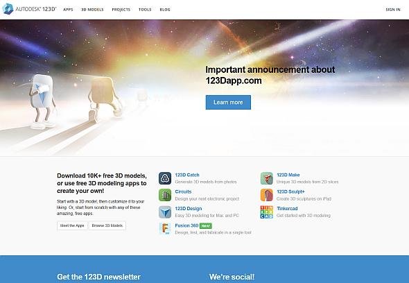 「123Dシリーズ」のWebサイト。2017年3月31日に閉鎖される