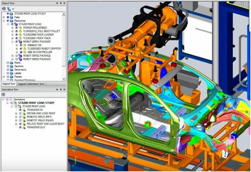 BOPと関連付いた作業区画の設備3D表現（出典：シーメンスPLMソフトウェア）