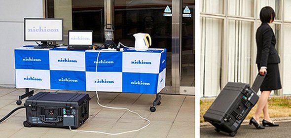 パワー・ムーバーからの給電と持ち運びイメージ （クリックで拡大） 出典：ニチコン