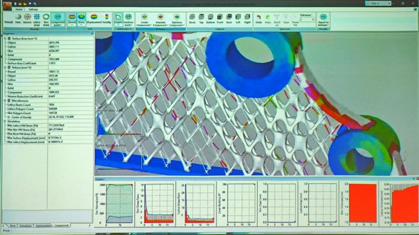 「Autodesk Netfabb」のOptimization Utility機能の1つラティス構造化。形状や条件により、格子の太さなどを部位ごとに最適化してくれる