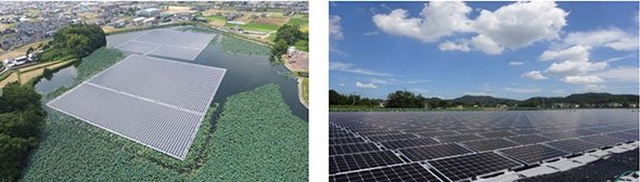 「平木尾池水上太陽光発電所」の外観　出典：三菱電機