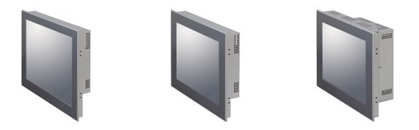 タッチスクリーン一体型ファンレス産業用PC（左から）PT-956SHX（15インチ）、PT-956SLX（12.1インチ）、PT-956SLXP1（12.1インチ拡張スロット付） 出典：コンテック