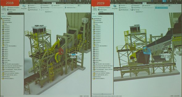 従来バージョンとInventor 2019とのパフォーマンス比較のデモの様子