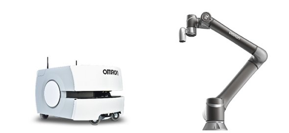 オムロンの自動搬送モバイルロボット「LDシリーズ」（左）とテックマンのアーム型協調ロボット「TMシリーズ」（右）　出典：オムロン