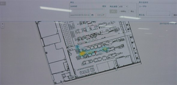 作業員の導線をヒートマップで表示した様子