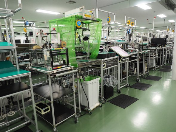 台車を組み合わせて品目によって自由に組み替えができるセル生産方式を実践