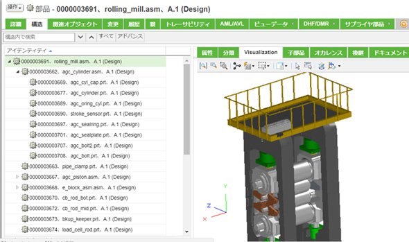 図1　最近のPLMはBOMを3D CADから抽出し、BOM情報に3次元形状をひも付けて管理することが可能
