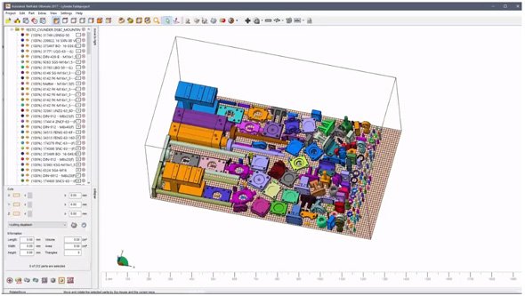 「Netfabb」の自動パッキング機能。3Dプリント時のパーツ配置を最適化してくれる