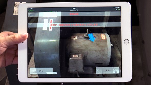 日常点検時において、点検内容と矢印で対象の場所を示す 出典：明電舎