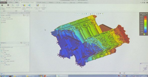 自動車エンジンのシリンダーブロックのような大規模なモデルでも瞬時に解析結果が得られる