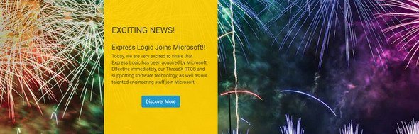 打ちあがる大量の花火を背景に“Express LogicがMicrosoftに参画！”とするリリースを出すあたりは、いかにもBill Lamie氏（Express Logic創業者兼CEO）という気がする