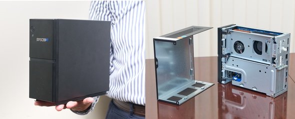 写真3　コンパクトで高性能なEndeavor SG100E。筐体の小型化にこだわってきたエプソンダイレクトの技術とノウハウが生かされている